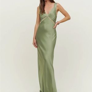 Reformation Chania Silk Dress - Size: Medium - Color: Artichoke